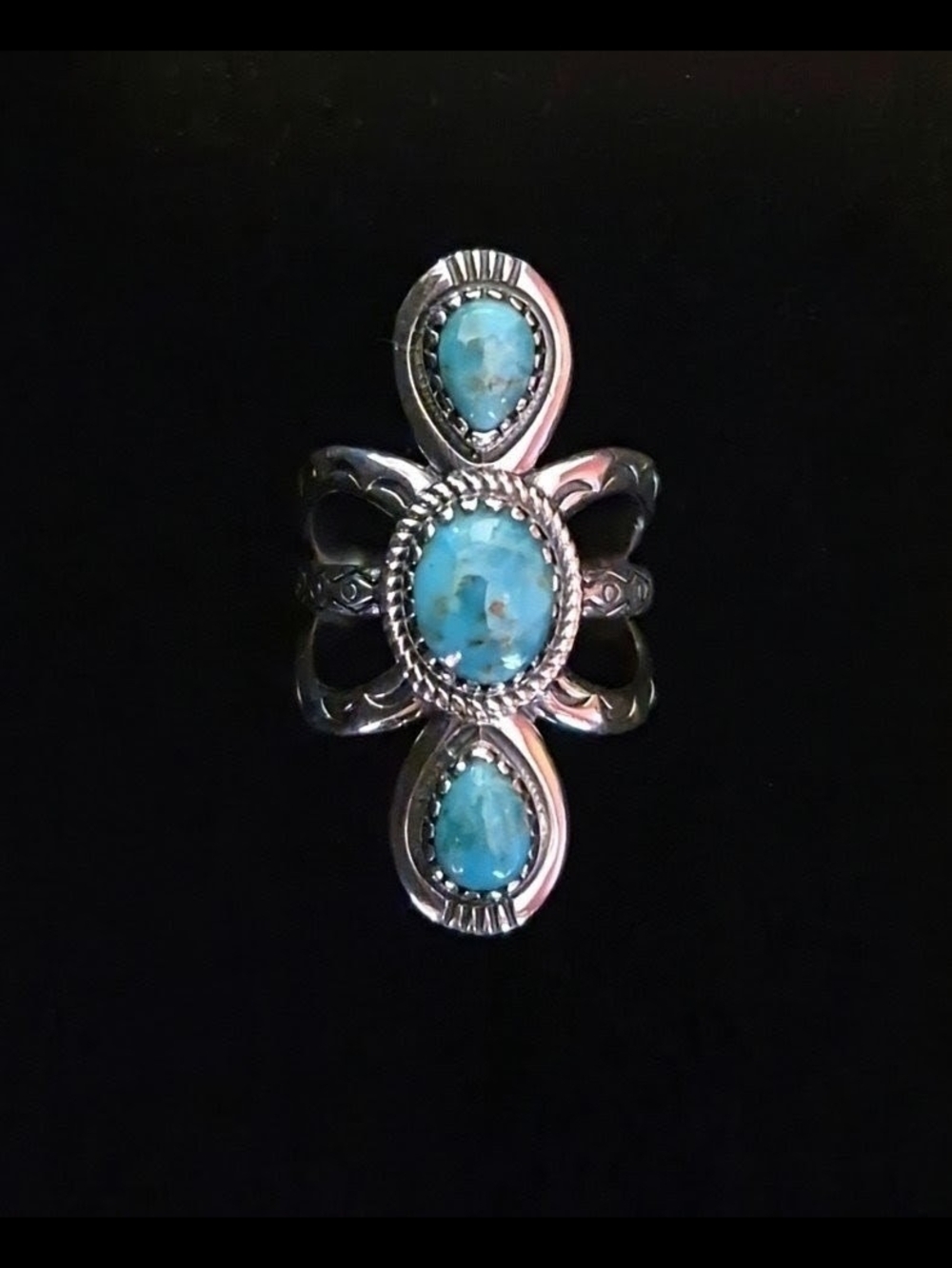 NWOT Vintage Style Sterling Silver 3-Stone Turquoise Statement Ring|Size 8|7.1g